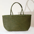 Damen Schultertasche aus echtem Leder – Handgeflochtene Vintage Tote Bag aus Rindsleder, große Shoppingtasche