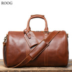 ROOG Vintage Leder Travel Tote Bag – Geräumige Reisetasche aus echtem Rindsleder mit Reißverschluss, stilvolle Allround-Tote für Damen