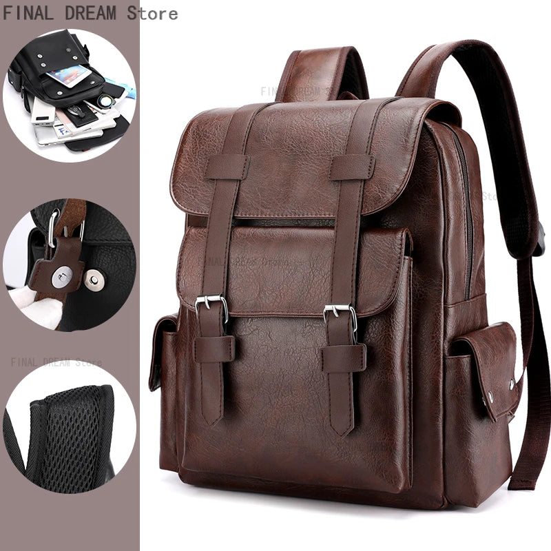 NUOYING British Vintage PU Leder Rucksack – Großer Casual & Reise-Rucksack mit Schnallenverschluss für Damen & Herren