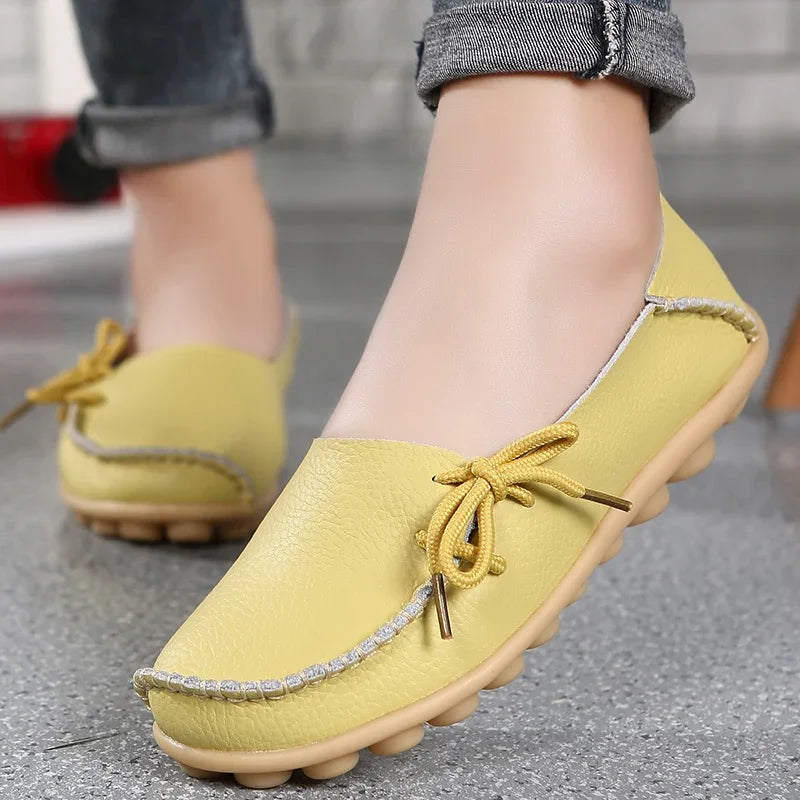 YBQJOO Damen Flats – Slip-On Mokassins aus echtem Leder, runde Zehen, bequeme Loafers für Alltag, Pflege & Plus Size 33-50
