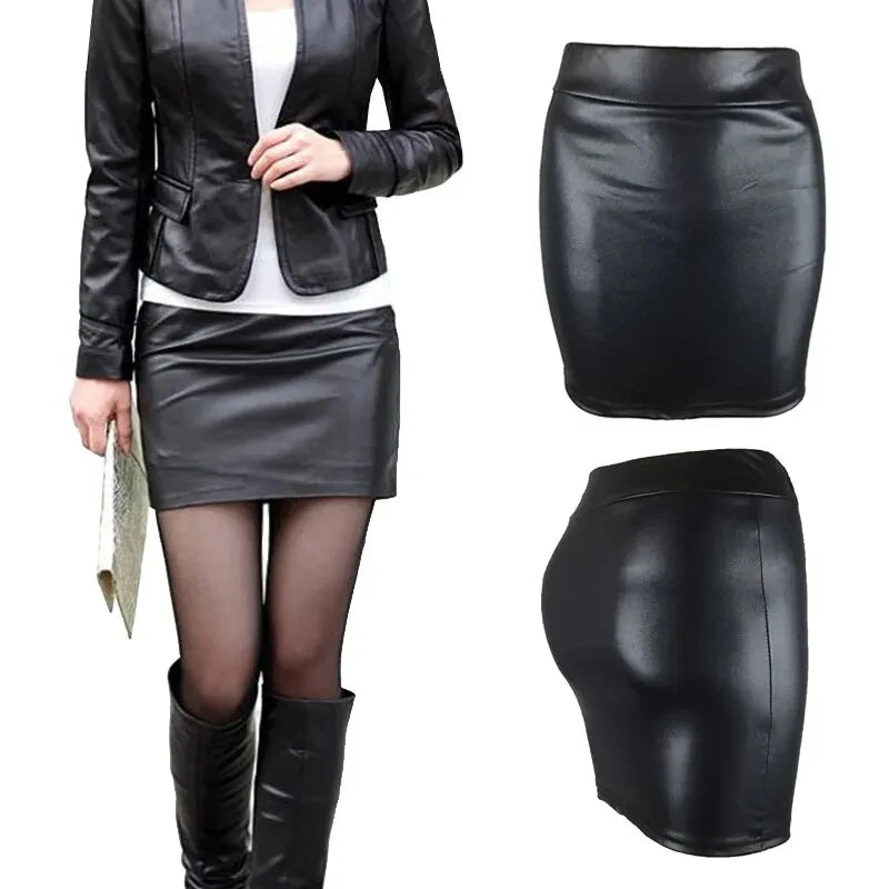 Damen High-Waist Minirock aus Kunstleder-Optik – Figurbetonter Slim-Fit Rock mit Stretch, vielseitiger Basic Skirt für Alltag & Fashion