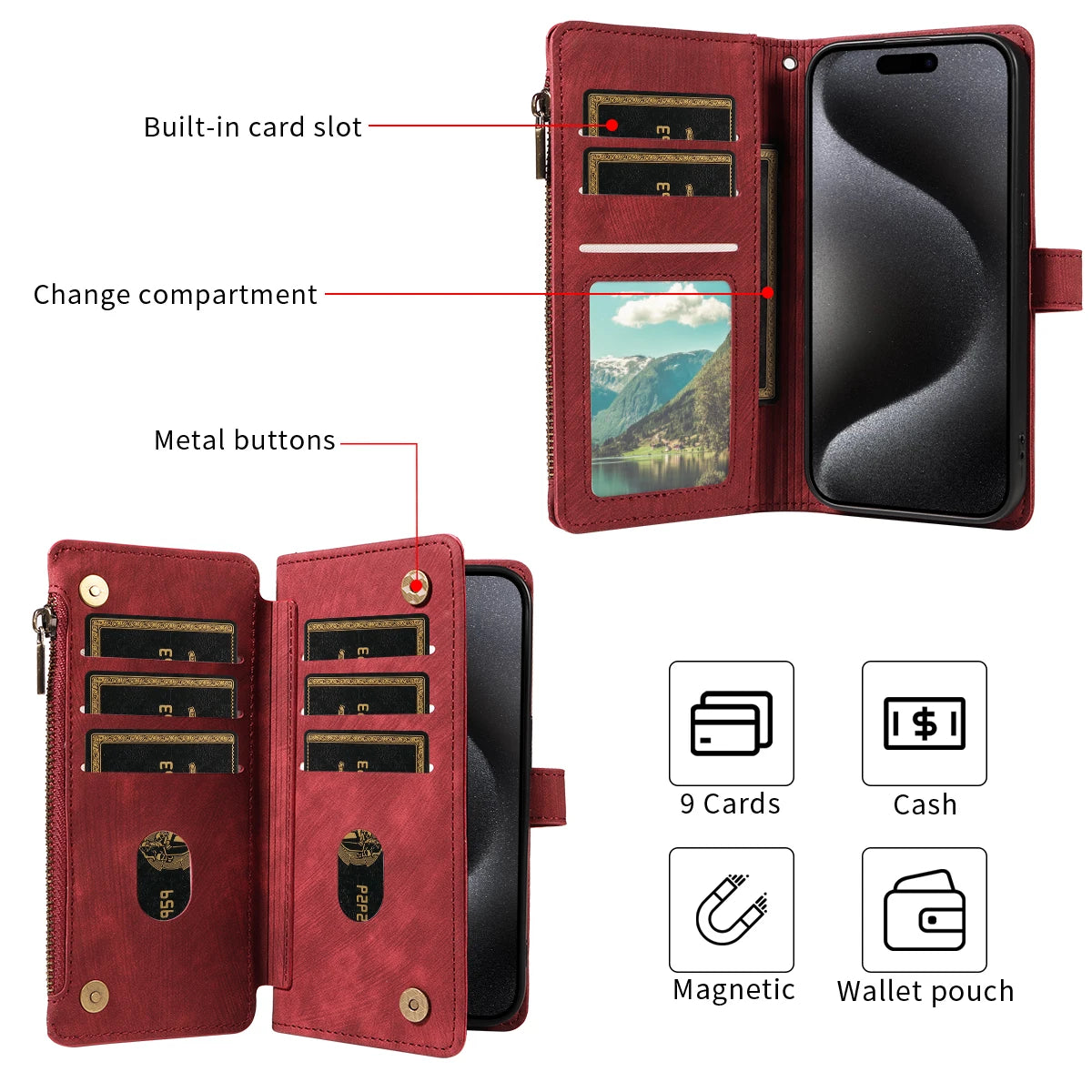 PU Leder Wallet Case für Samsung Galaxy – Flip Hülle mit Kartenfach & Magnetverschluss für S25 Edge, S24, S23, S22, S21, S20, S10, S9, S8 Plus & Note20