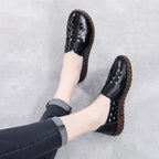 feerldi Damen Moccasins Flats – Handgefertigte Leder Loafers, Slip-On Ballerinas für Arbeit, Pflege & Alltag