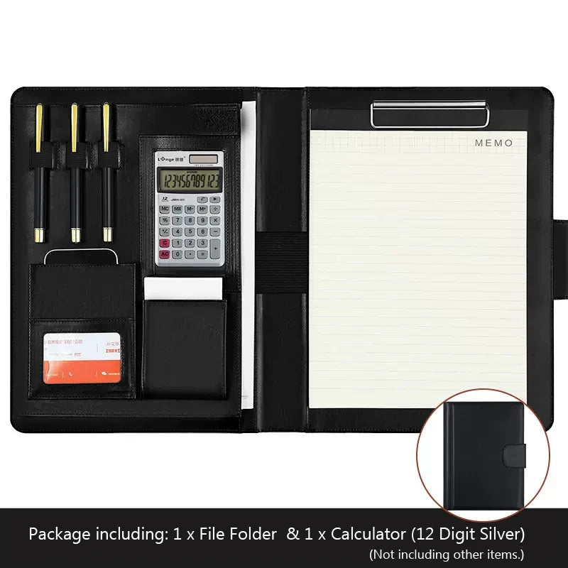 Professionelle Leder A4 Konferenzmappe mit Klemmbrett &amp; Taschenrechner – Portafolio de negocios para oficinas y reuniones