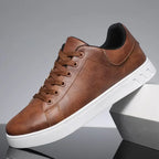 LEDP Herren Leder Sneaker – Klassische Casual Schuhe, weiße Plattform-Sneaker, komfortabel, atmungsaktiv, höhenverstellbar