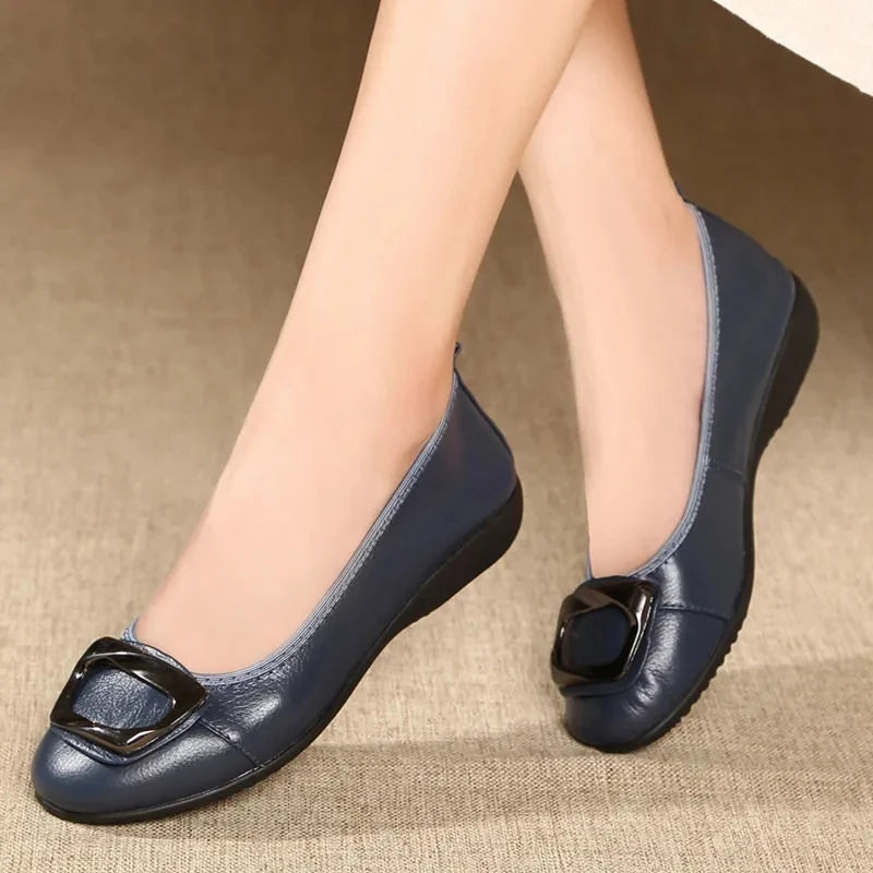 feerldi Damen Flats – Slip-On Loafers en PU-Leder, bequeme Mokassins, runde Zehen, Grande taille 41-42 