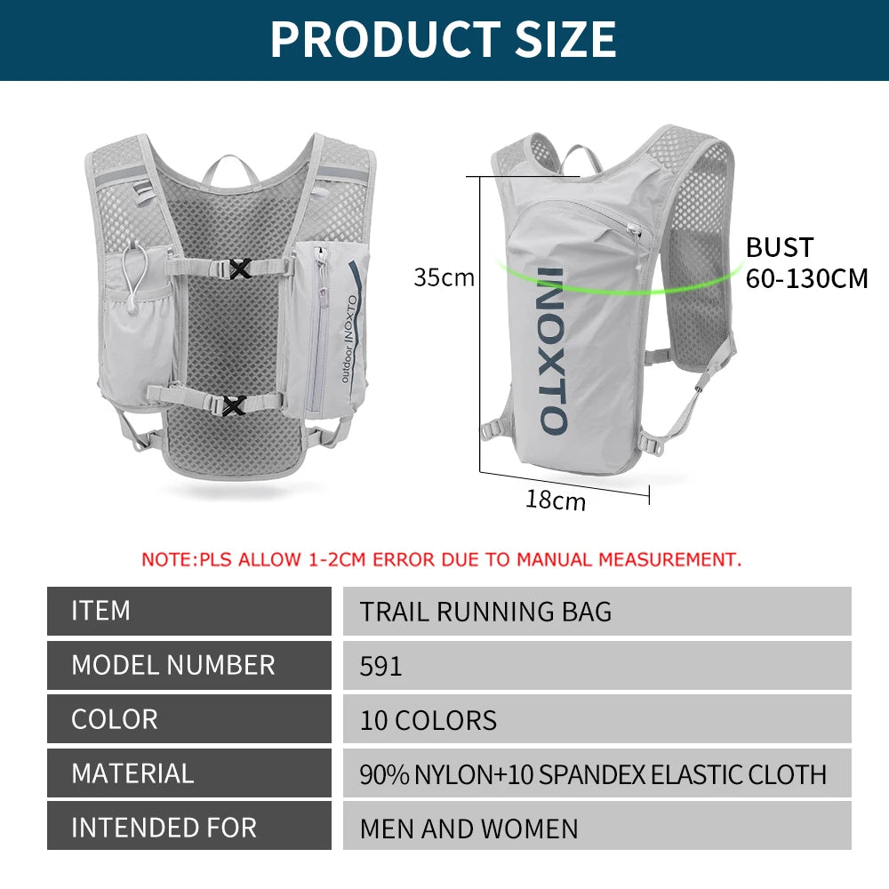 INOXTO Wasserdichter Laufrucksack 5L – Gilet d'hydratation ultra léger avec bouteille d'eau de 1,5 L pour la course, le trail et le VTT