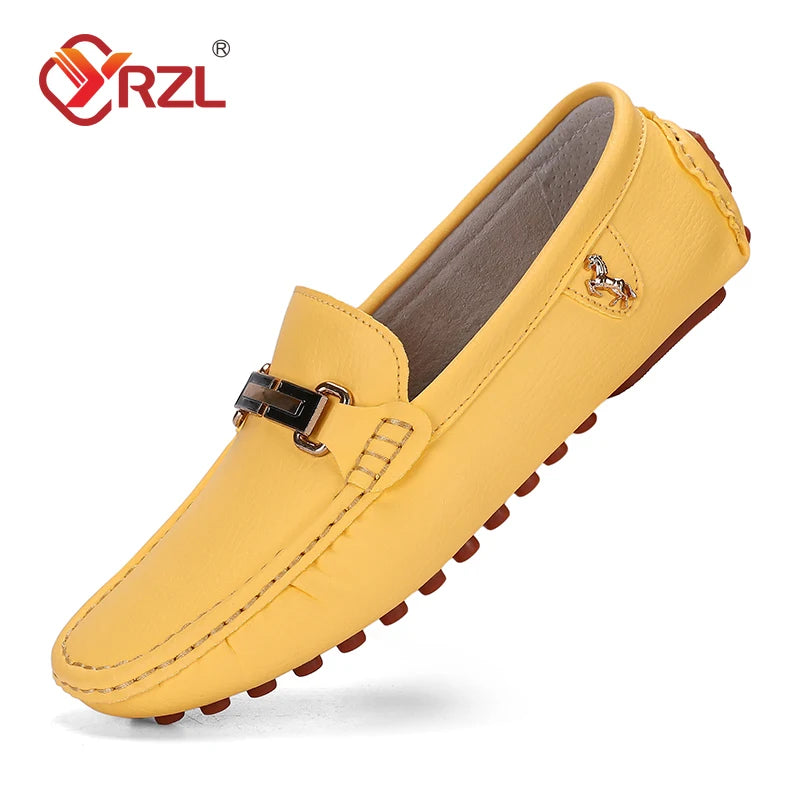 YRZL Herren Loafer aus PU-Leder – Handgefertigte Slip-On Mokassins, Komfortable Driving Shoes in Weiß für Alltag & Freizeit