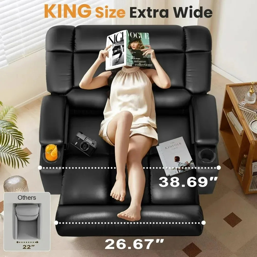 Nordisches Relaxsofa mit elektrischer Liegefunktion – Atmungsaktives Kunstleder Sofa-Set mit Wärme- & Massagefunktion, Stauraum & Konsole