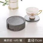 6er Set Leder Untersetzer mit Halter – Schwarze Premium Getränkeuntersetzer aus Leder für Küche & Tisch