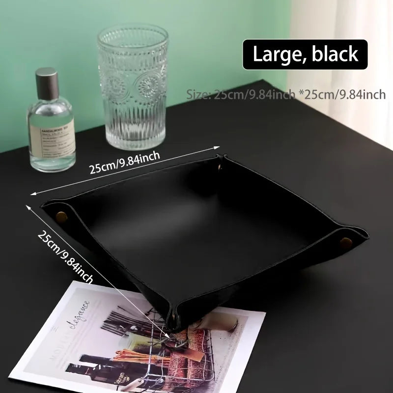 Faltbare Leder Ablageschale mit Druckknöpfen – Elegantes Nightstand & Desktop Catch-All Tray für Schmuck, Handy & Alltagsgegenstände