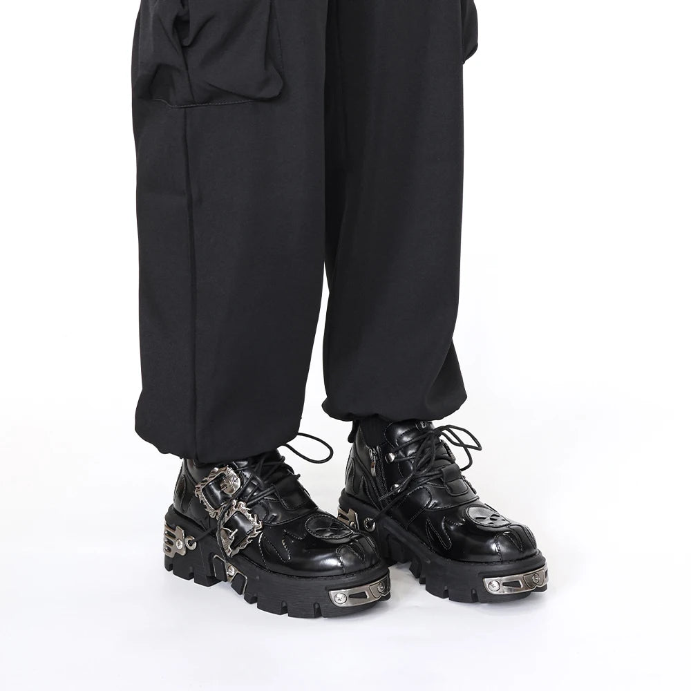 Unisex Vintage Punk Boots mit Plateau – Dunkle Rock-Stiefel im Retro-Design mit Metall-Details & Schnürung (Damen & Herren)
