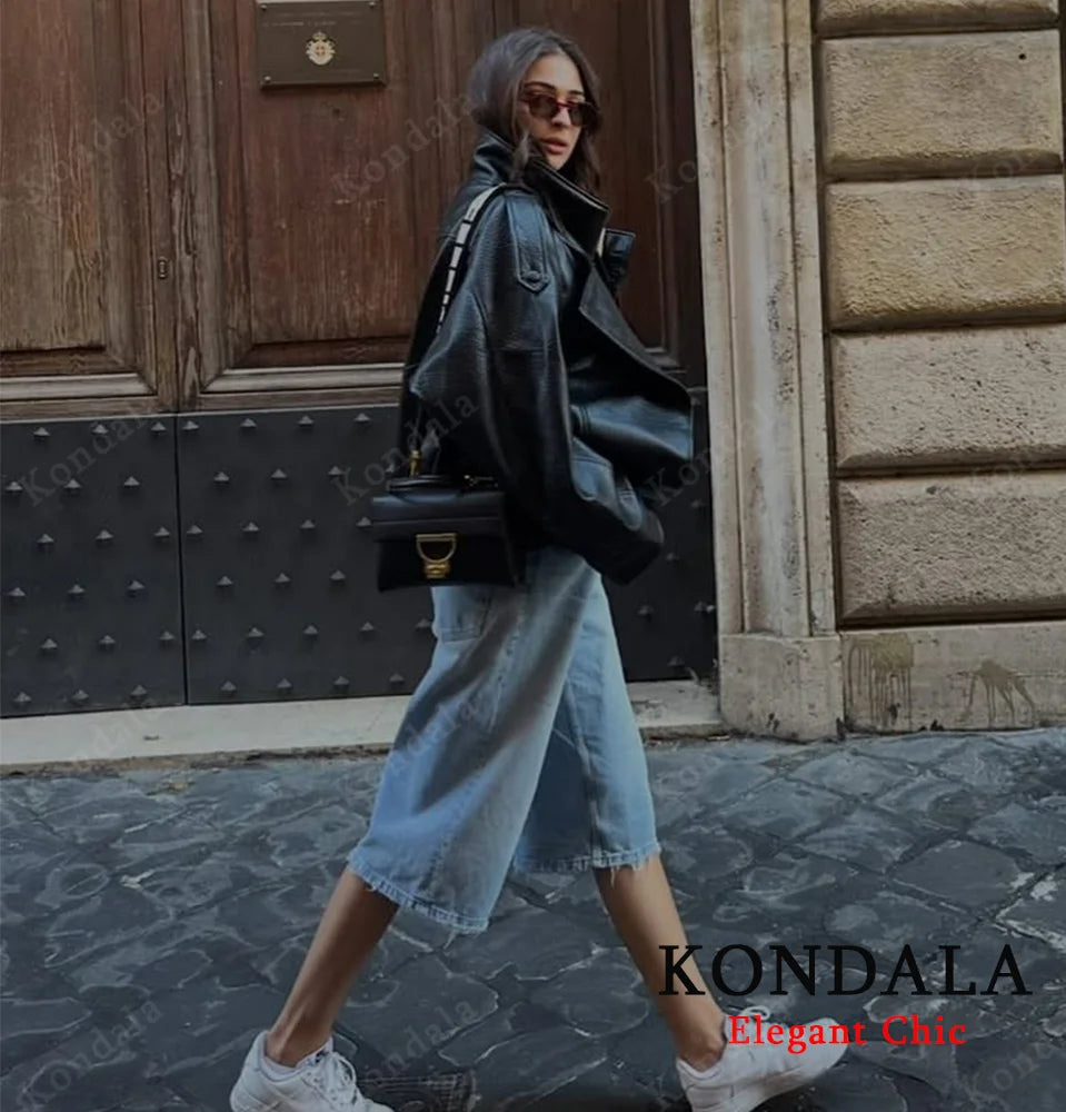 Damen PU Lederjacke mit Stehkragen – Pilot Jacke mit Reißverschluss, Streetwear Herbst Winter 2025