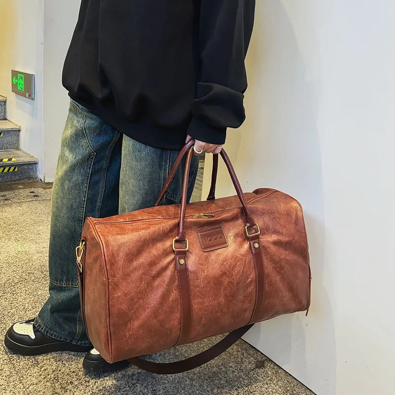 OLN Fitness- &amp; Reisetasche unisex - Bolsa de lona de cuero PU con cierre, bolsa de gimnasio vintage para deportes, viajes y viajes