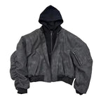 Mauroicardi Spring Oversized Vintage Black Faux Suede Leather jacket Men Zipper Fake 2 Piece Luxury Designer Clothes Hoodie 2024