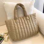 Gepolsterte Damen Tote Bag – Große Casual Schultertasche aus Baumwoll-Optik & Nylon, leicht, elegant & alltagstauglich