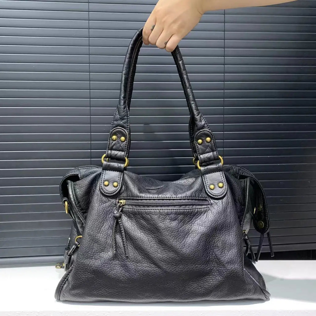 Bolso bandolera de un solo hombro Y2K Spicy Girl - Vintage PU Leder Motorrad-Tasche mit großer Kapazität