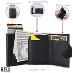RFID Herren Geldbörse aus Mikrofaserleder – Trifold Slim Wallet mit Kartenhalter, Münzfach und Notenfach 
