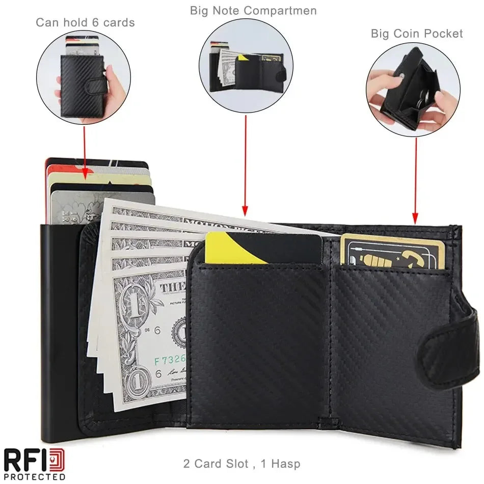 RFID Herren Geldbörse aus Mikrofaserleder – Trifold Slim Wallet mit Kartenhalter, Münzfach & Notenfach