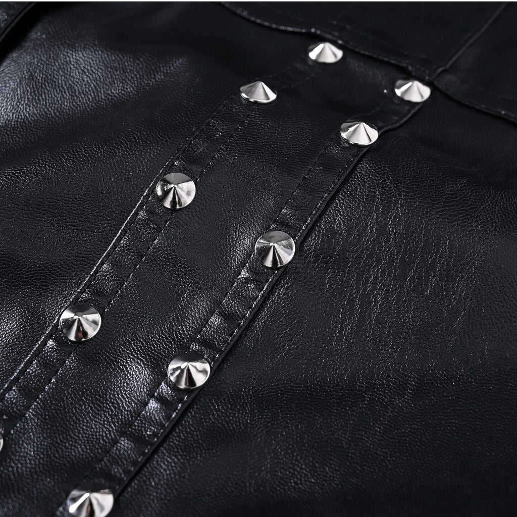 Hombres Lederweste Schwarz – Slim Fit Biker Weste mit Nieten, Turn-Down-Kragen &amp; Knopfleiste für Motorrad &amp; Alltag
