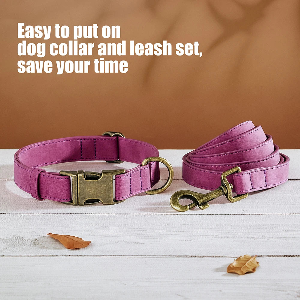 Verstellbares Hunde-Halsband & Leinen-Set aus PU-Leder – Weiches, langlebiges Hundehalsband mit Leine für kleine, mittlere & große Hunde