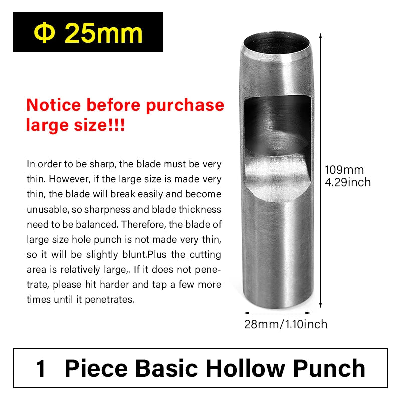 WUTA Runde Lederloch Stanzen Sets – 5–15 tlg. Hohlstanzer aus Carbonstahl für Uhrenarmbänder, Gürtel & DIY-Arbeiten