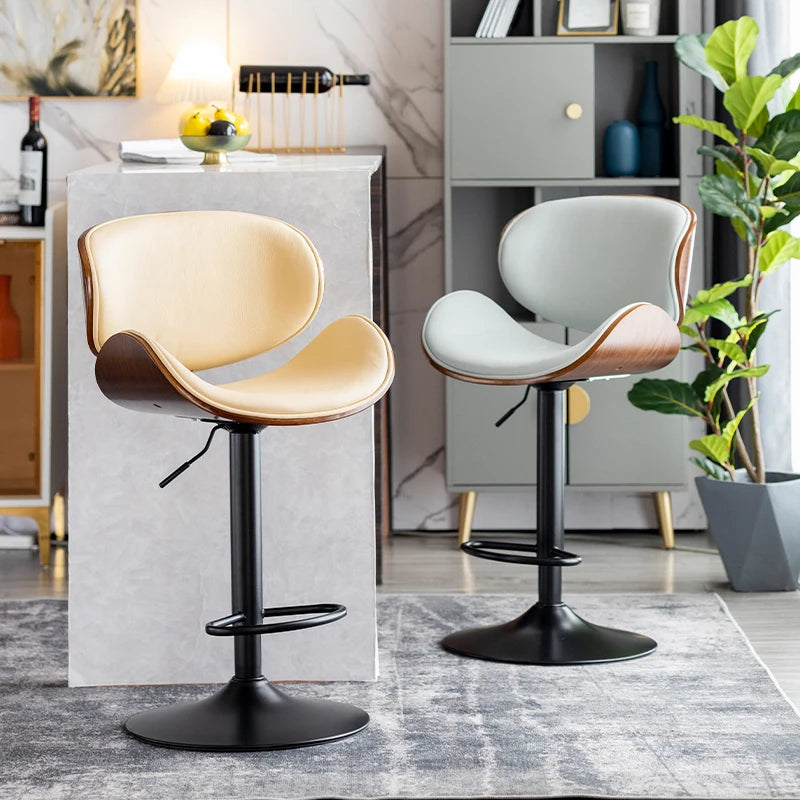 Luxus Barhocker aus Echtleder – Europäischer Design-Barstuhl, höhenverstellbar & drehbar für Home Bar, Theke und Empfang