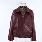 Damen Vintage Lederjacke Bordeaux Rot – Kurze Jacke im American Style mit Reißverschluss für Herbst &amp; Winter 2024 