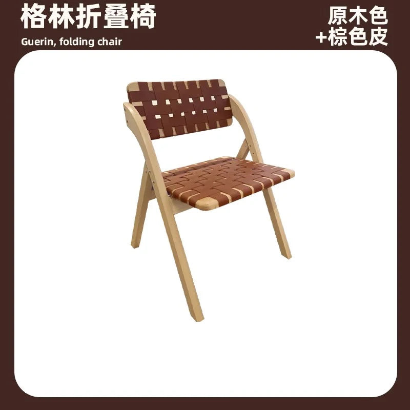 MOMO Retro Esszimmerstuhl aus Massivholz & Sattelleder – Klappbarer Designerstuhl im Wabi-Sabi Stil aus Eiche