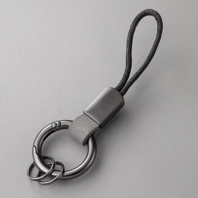 Echter Leder Schlüsselanhänger mit Baumwollseil – Trendiger Keychain & Lanyard mit Metallring für Auto, Tasche & Alltag