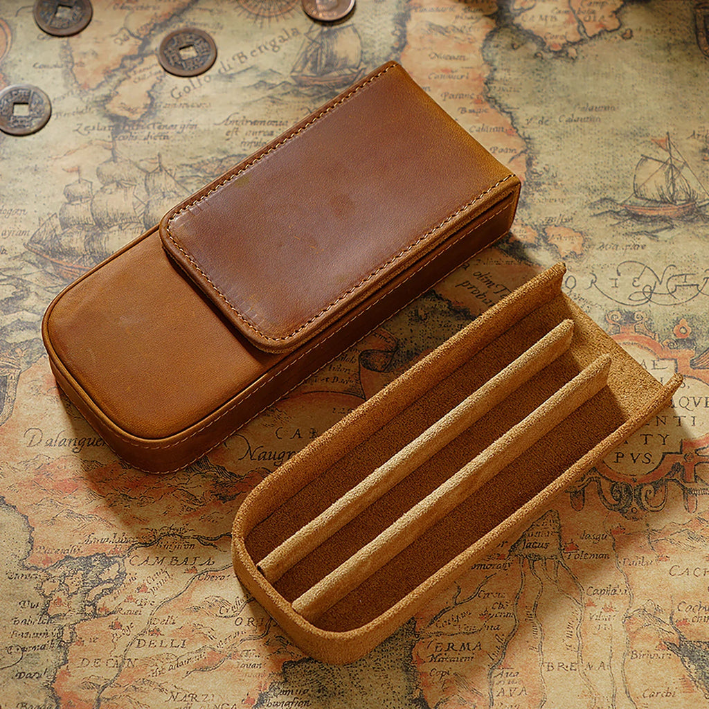 Étui à stylos en cuir véritable avec étui magnétique – Étui à stylos en cuir Crazy Horse pour 3 étuis avec étui à stylos