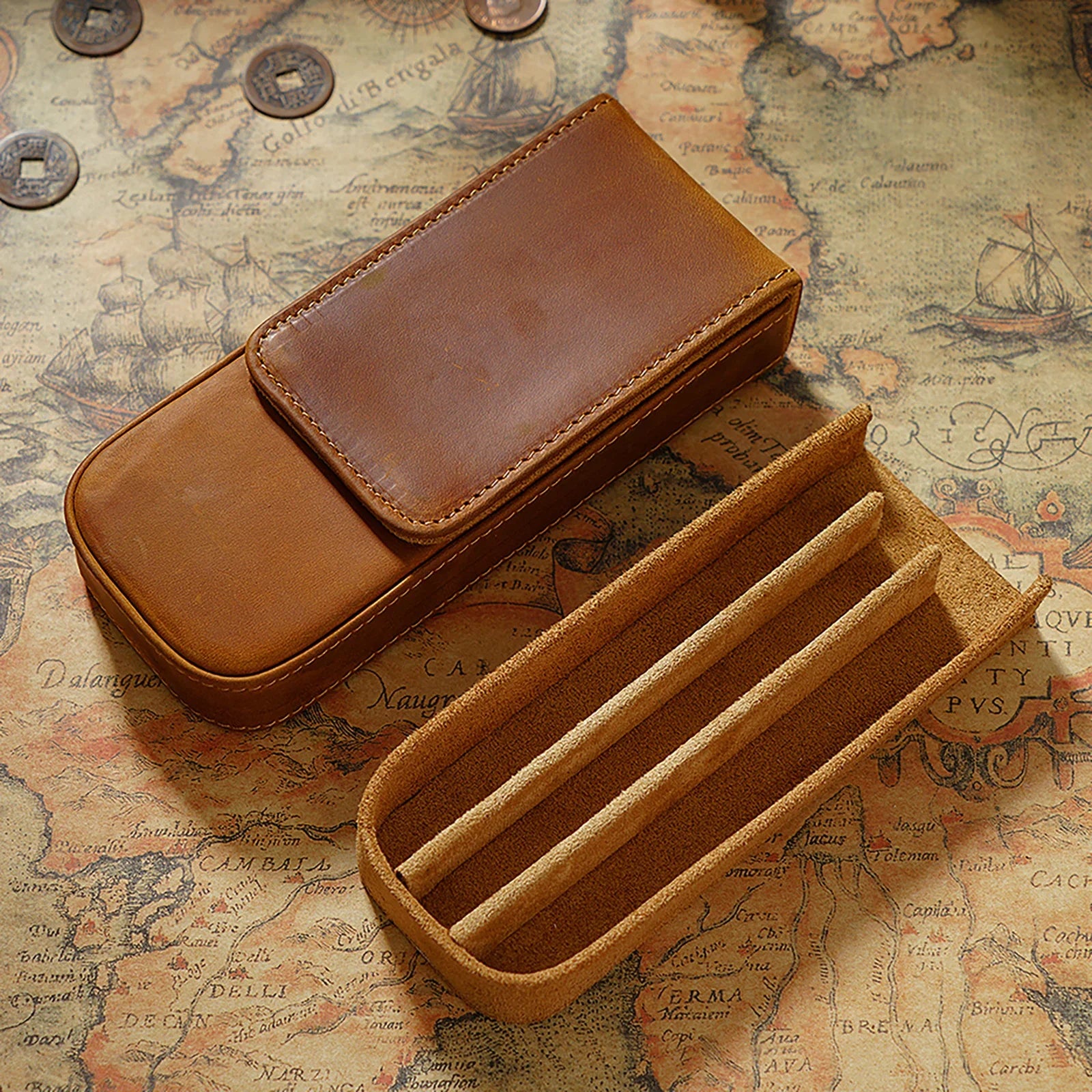 Echtes Leder Füllfederhalter-Etui mit Magnetverschluss – Crazy Horse Leder Pen Case für 3 Stifte mit herausnehmbarem Einsatz