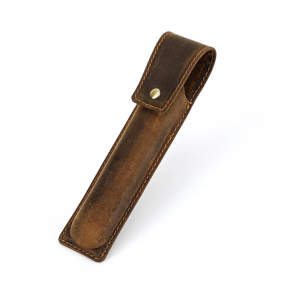 Handgefertigter Stiftehalter aus Rindsleder – Estuche para bolígrafos de cuero Crazy Horse para 1–3 Stifte, Lederetui retro para la escuela y la oficina 