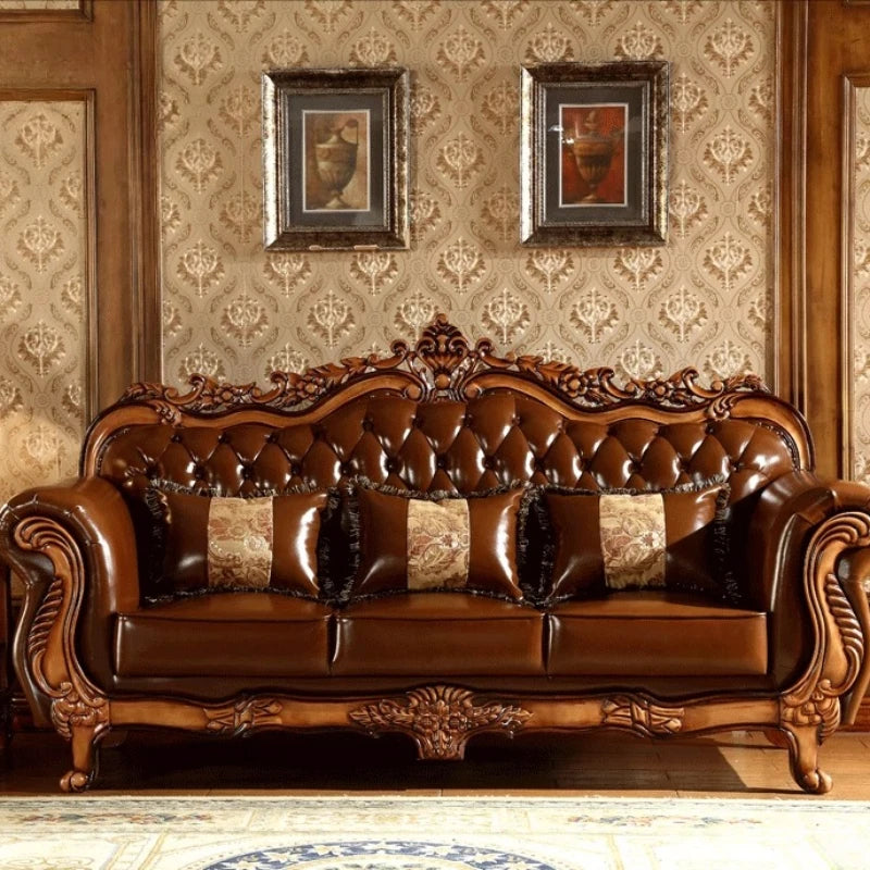 Europäisches Designer Leder-Ecksofa im Mid-Century-Stil – U-Form Wohnlandschaft aus Rindsleder mit Schlaffunktion, hochwertiges Luxussofa für das Wohnzimmer