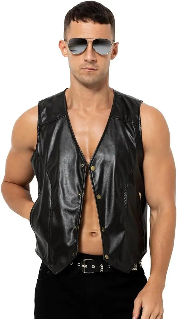 Veste en cuir pour hommes dans un style motard vintage – Cuir PU avec doublure en V, bras et sangles de transport
