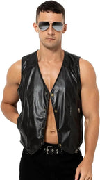 Veste en cuir pour hommes dans un style motard vintage – Cuir PU avec doublure en V, bras et sangles de transport
