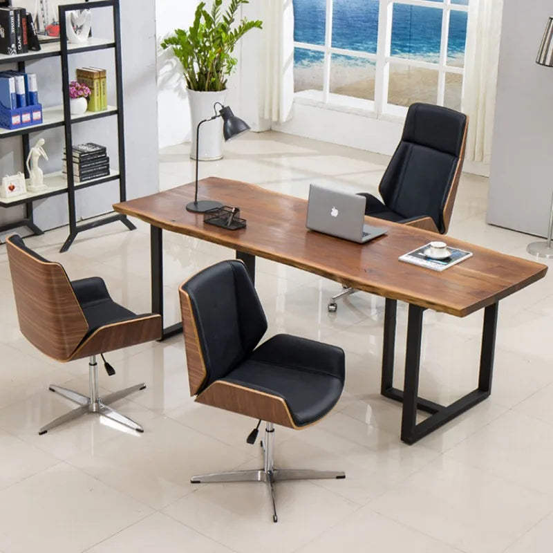 Mid-Century Bürostuhl aus Leder – Höhenverstellbarer Executive Drehstuhl mit Armlehnen & Bentwood-Design für Home Office & Arbeitsplatz