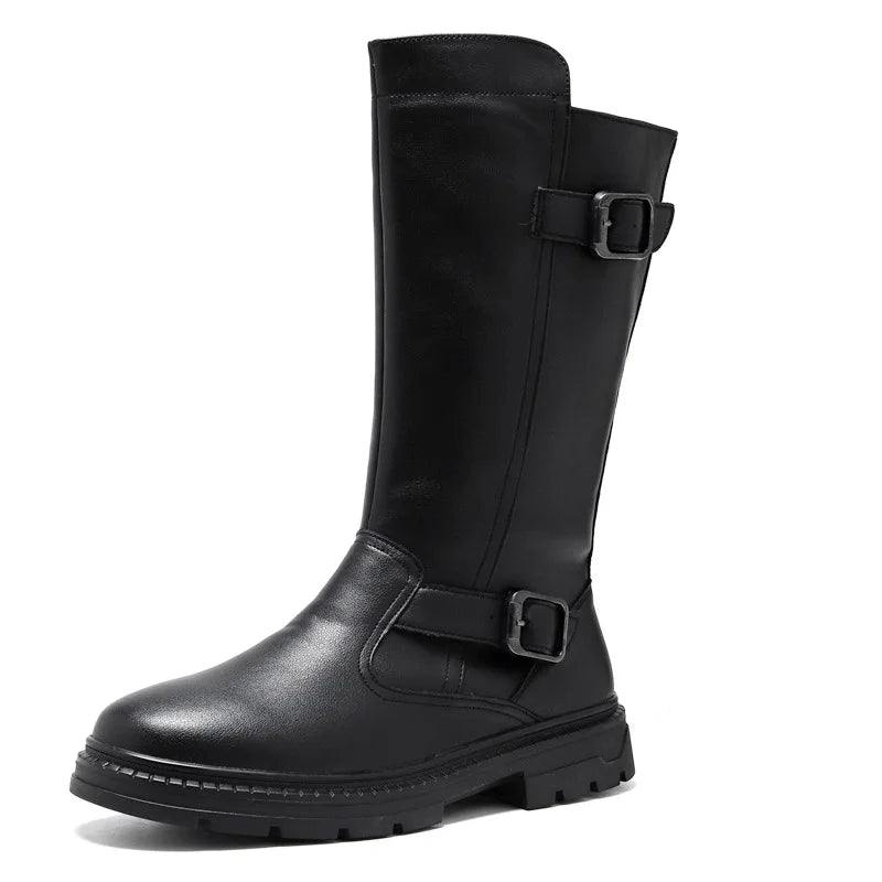 OLOMM Botas vaqueras altas para hombre – Handgefertigte Lederstiefel aus Rindsleder mit Reißverschluss, dicke Sohle, Größen 38-46