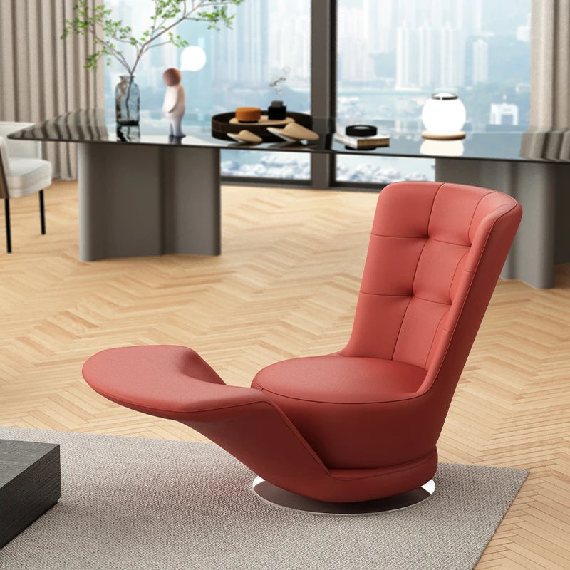 Moderner drehbarer Ledersessel in Schwarz – Übergroßer Relax-Wohnzimmerstuhl mit Armlehnen, lujoso sillón de diseño nórdico