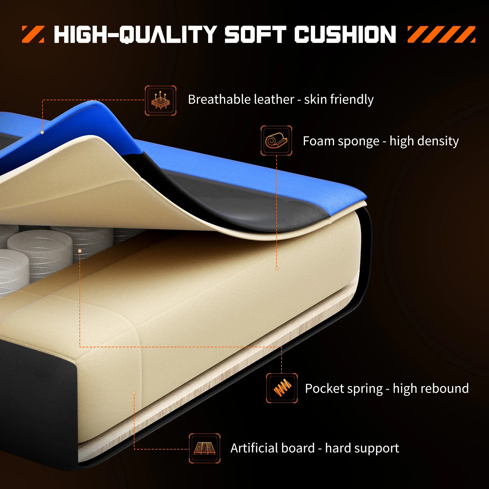 JHK Ergonomischer Gaming Stuhl aus PU-Leder – Höhenverstellbarer Drehstuhl mit Kopfstütze, Lendenstütze &amp; Rollen für Büro &amp; Wohnzimmer