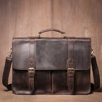 LUOKIR Vintage Herren Aktentasche aus echtem Crazy-Horse-Leder – Luxus Leder Messenger &amp; Laptoptasche für 14 Zoll, Business &amp; Reisen