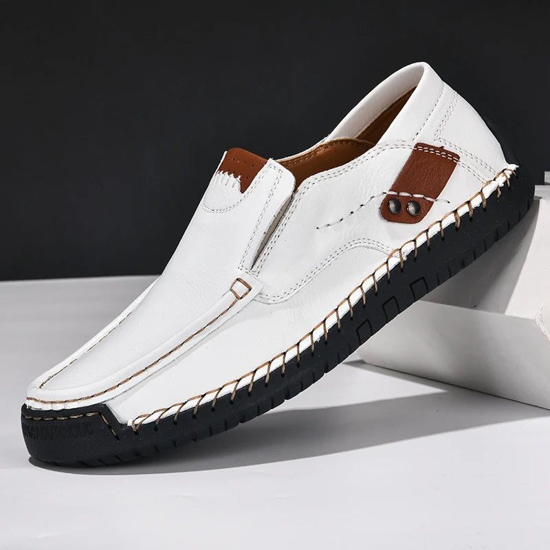 Handgefertigte Herren Leder Loafer – Bequeme Slip-On Mokassins aus echtem Leder, Flache Freizeitschuhe für Alltag & Herbst