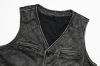 Chaleco vintage de piel auténtica de Gery para hombre, ropa de trabajo de piel de vaca natural, chaqueta ajustada sin mangas estilo safari. 