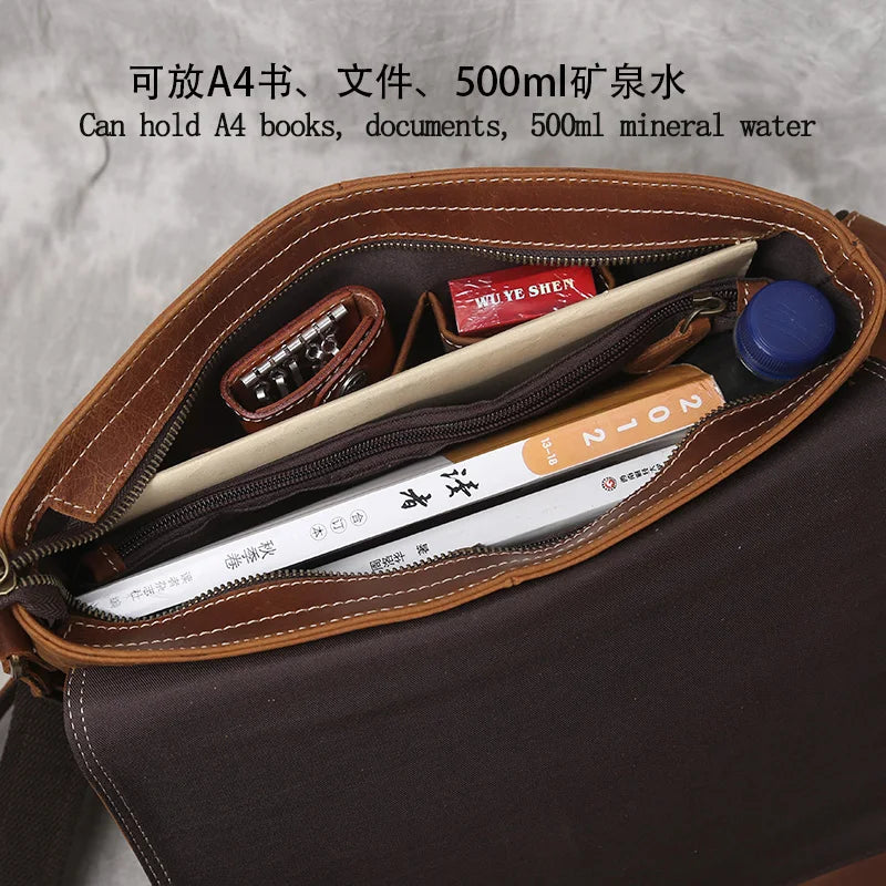 IGETBAG Unisex Messenger Bag – Vintage Canvas & Leder, Crossbody Schultertasche für Damen & Herren, Casual Travel Bag