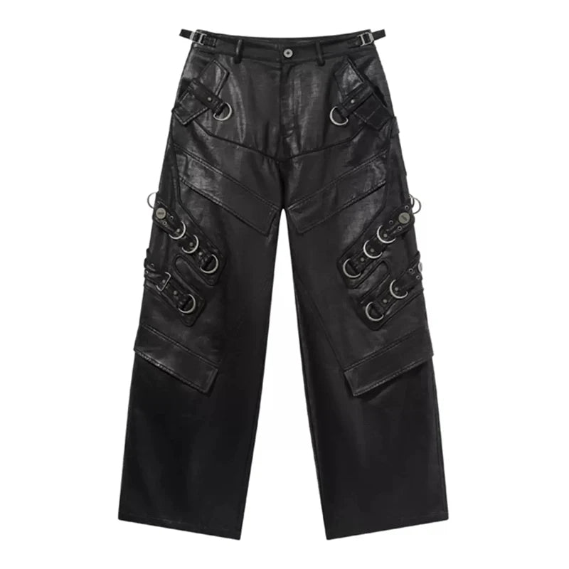 Herren PU Lederhose Motorrad-Stil – Lange schwarze Designer Kunstlederhose, maskuline Casual Lederhose für Frühling & Herbst 2024