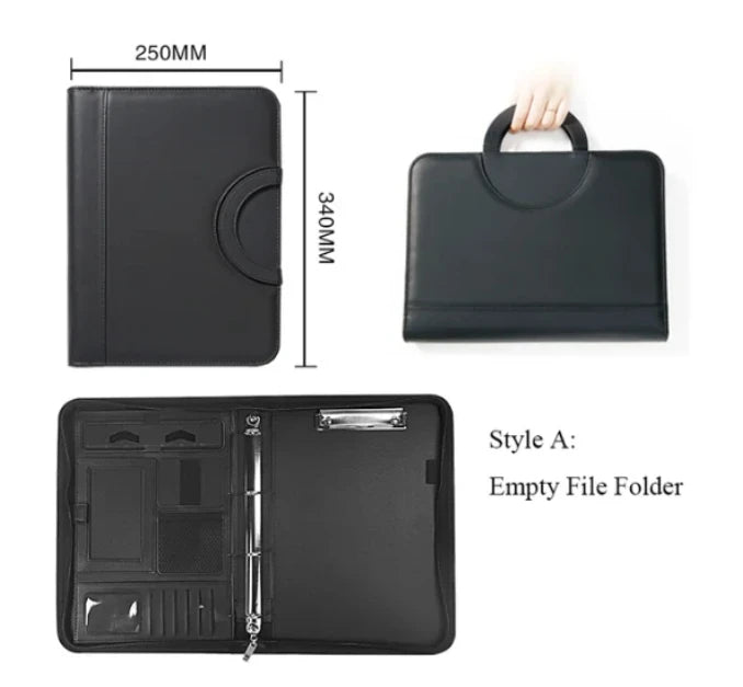 A4 PU-Leder Business Dokumententasche mit Reißverschluss & Taschenrechner – Konferenzmappe mit Griff | Tragbare Aktenmappe & Tablet-Organizer fürs Büro