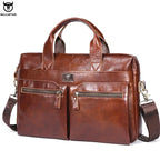 BULLCAPTAIN Herren Leder-Aktentasche - Maletín para portátil de 14 pulgadas para negocios, oficinas, escuelas y bolsos de mano 