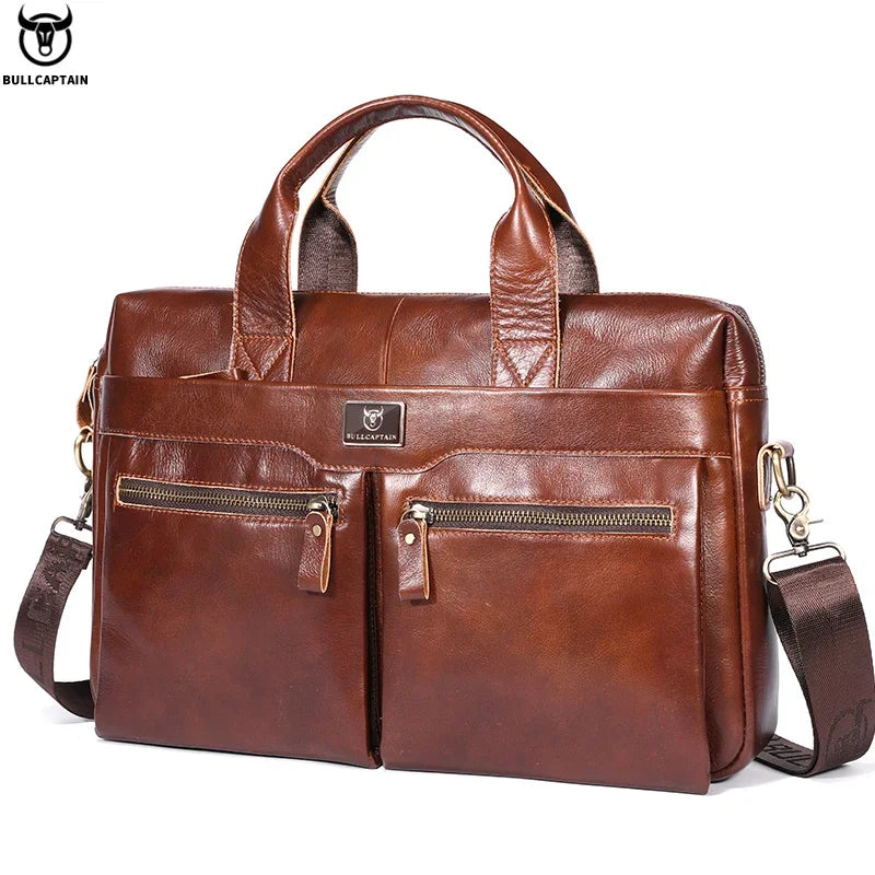 BULLCAPTAIN Herren Leder-Aktentasche – 14-Zoll Laptop Briefcase für Business & Büro, Schulter- und Handtasche