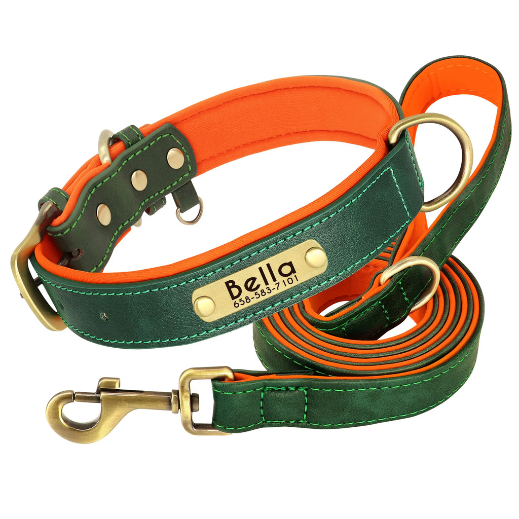 Customized Leder-Hundehalsband & Leinen-Set – Weiches, Gepolstertes Leder für Kleine, Mittelgroße und Große Hunde mit Kostenloser Gravur