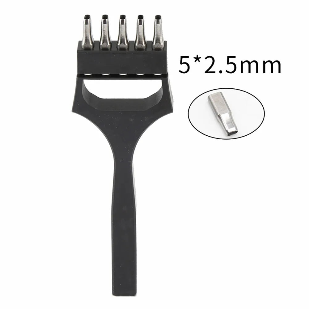 Ovaler Leder Lochstanzer für Uhrenarmbänder – Edelstahl Stichstanze mit 5 Zinken & Wechselkopf für präzise Lederarbeiten